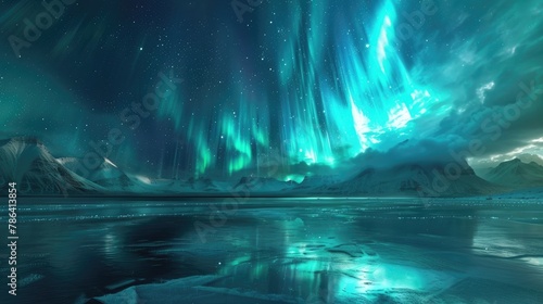 aurora borealis (northern lights) and aurora australis (southern lights) as seen from polar regions or high-latitude locations, offering breathtaking views of the celestial spectacle photo