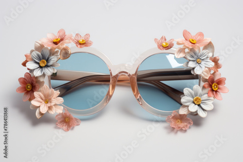 Creative design sunglasses on pastel background. Minimal style