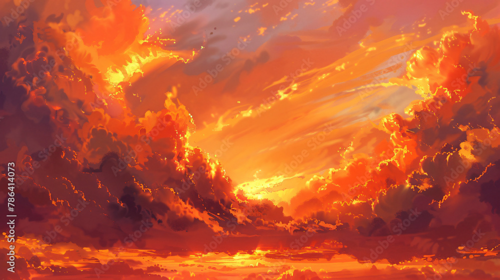 Orange clouds and sky at sunset