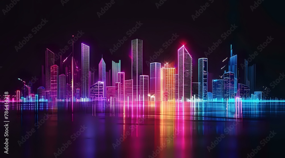 Futuristic Urban Landscape with Colorful Neon Lights Futuristic Urban Landscape with Colorful Neon Lights