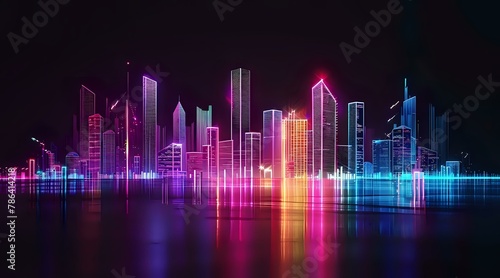 Futuristic Urban Landscape with Colorful Neon Lights