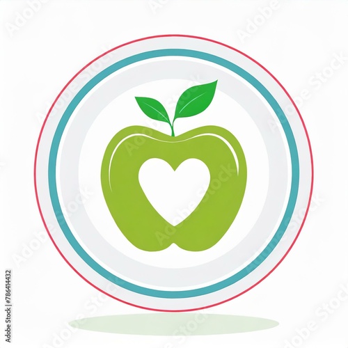 Logo pomme verte avec un coeur dans deux cercles color  s en dessin ia