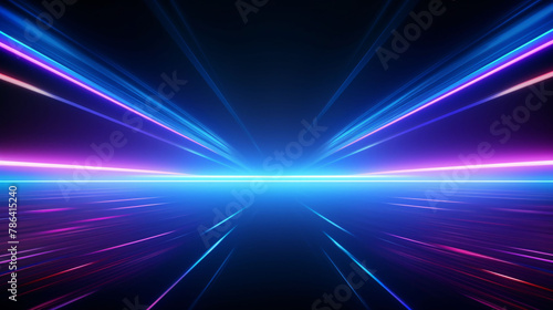 Lights and stripes moving fast on dark background, futuristic technology colorful background © lin