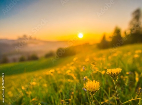 Colorful spring sunrise on meadow © D'Arcangelo Stock