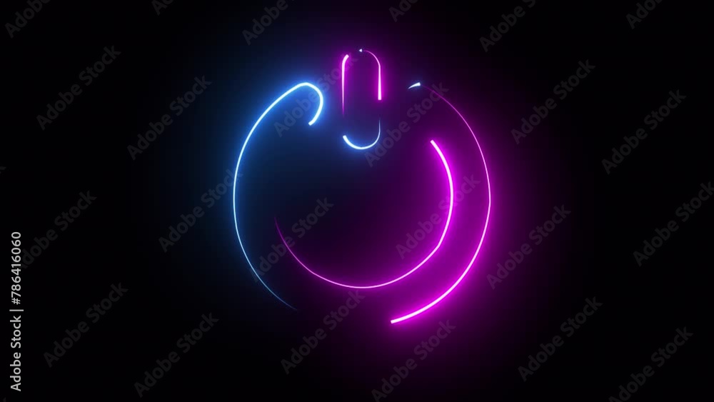 neon power button icon animation. Glowing neon line Power on off button icon isolated on black background neon power button icon animation. Glowing neon line Power on off button icon isolated on black background
