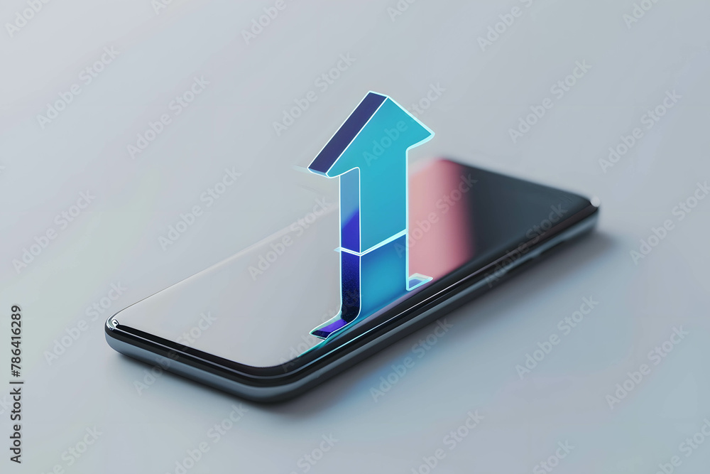 Profit and return on investment, invest in online application and trading program, arrow upward from smartphone screen Profit and return on investment, invest in online application and trading program, arrow upward from smartphone screen