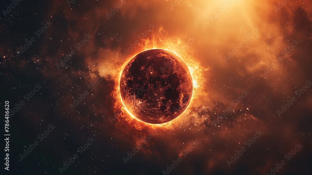 Obraz premium Dramatic Flare of Solar Eclipse in Deep Space
