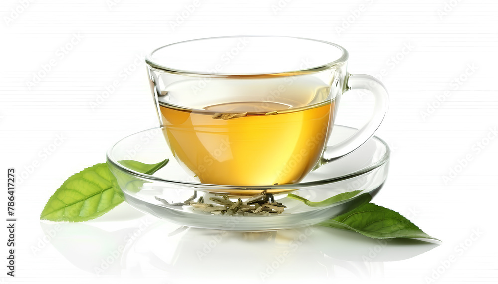 Glass cup of tasty green tea on white background Glass cup of tasty green tea on white background