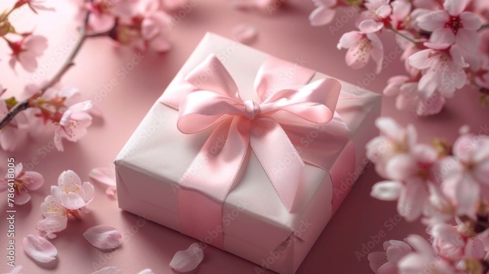 Elegant Small Present Gift Box with Sakura Flowers Elegant Small Present Gift Box with Sakura Flowers