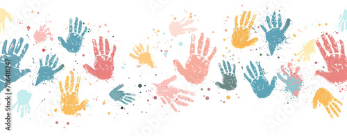 Colorful handprints on white background vector presentation design © Kien