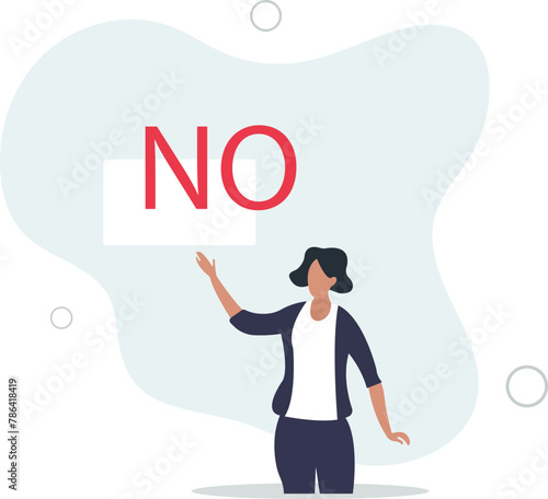 negative or stop sign, rejection or refuse to do thing,flat vector illustration.
