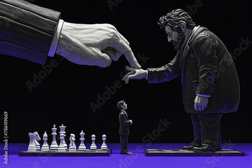 A hand poised in triumph, delivering checkmate, in a powerful monochrome shot that captures the climax of a chess battle photo