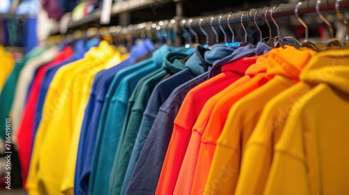 Picture a retail store filled with vibrant hoodies and sweatshirts, neatly arranged on hangers, ready for purchase.