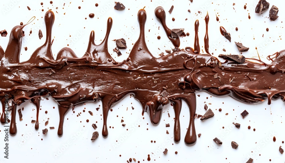 Fototapeta premium Dripping chocolate line isolated on a white background. Cocoa. Liquid