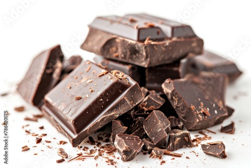 Big pieces of dark chocolate isolated on white background 