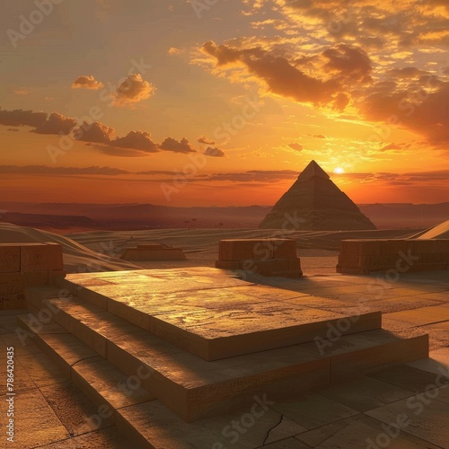 Ancient Egyptian podium by the Sphinx at sunset  for timeless and classic product lines