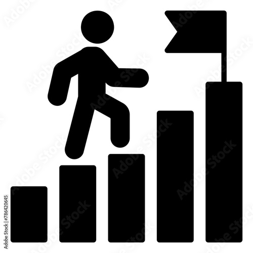 Icon of a person climbing a bar chart to achieve success