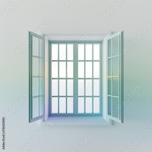 3d rendering of a blue open window with a white wall background