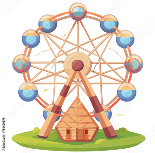 a ferris wheel with a house in front of it