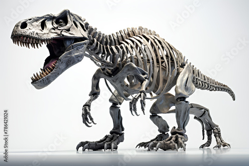 t-rex dinosaur bone skeleton on white background