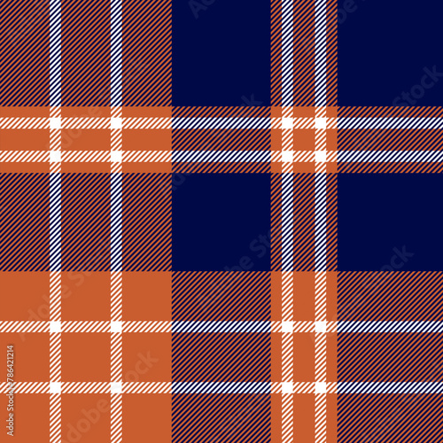 plaid tartan seamless repeat pattern. This is a navy blue orange plaid vector illustration. Design for decorative,wallpaper,shirts,clothing,tablecloths,blankets,wrapping,textile,fabric,texture