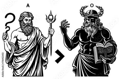 greek gods quiz silhouette vector illustration white background