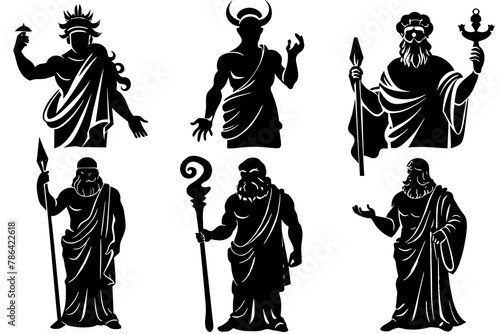 greek gods quiz silhouette vector illustration white background