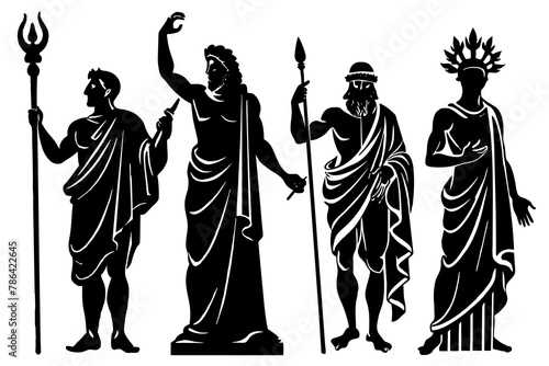 greek gods quiz silhouette vector illustration white background
