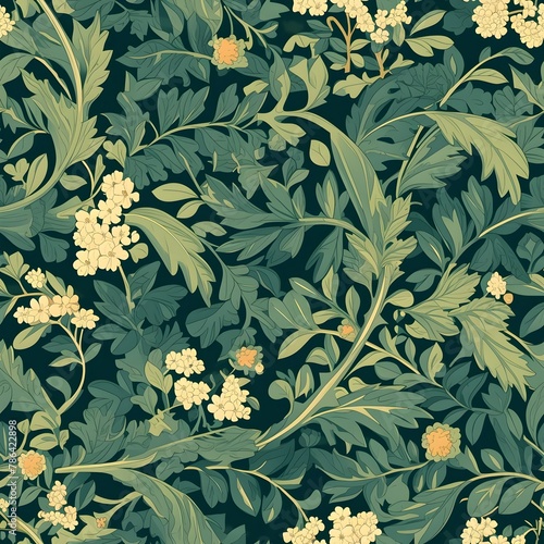 Vintage Enchantment Intricate Foliage Patterns Radiate Peppermint Hues in William MorrisInspired Wallpaper Art