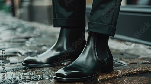 A detailed image of sleek Chelsea boots in a deep forest green, accentuating their timeless style and versatility.
