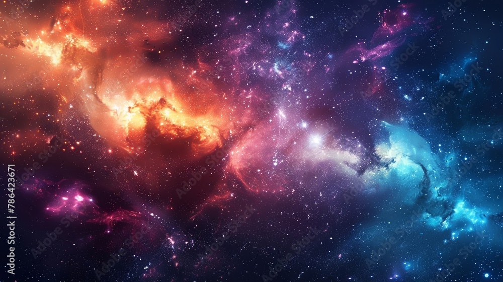 Obraz premium Stunning galaxies and vibrant nebulae come together in a celestial display, showcasing the beauty of the cosmos.