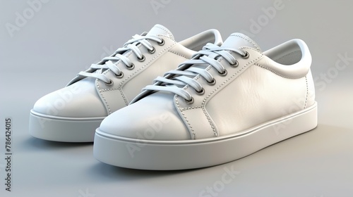 A high-resolution image capturing the sporty elegance of white leather tennis shoes with subtle logo detailing, perfect for a casual yet polished look.
