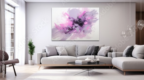 Home, couch, and wall gallery for comfort, modernism, and beauty. Chic living spaces have comfortable seating, modern décor, and lots of art. Ideal for interior design, furnishing photo