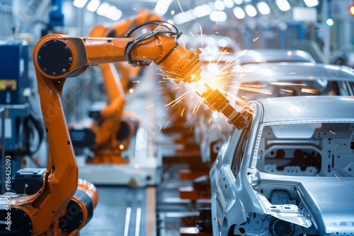 Robotic Assembly Line Working on Cars