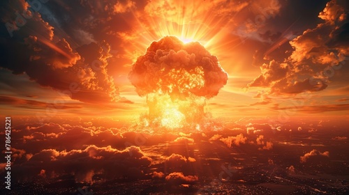 A devastating nuclear blast destroys everything in its path. photo