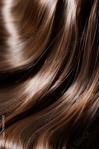 A close up view of women's healthy long brown hair with shiny curls. Concept care healthy hair