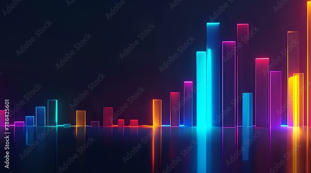 Neon colors glowing bar graph, business growth concept