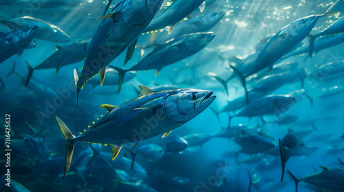 Tuna shoal in the water