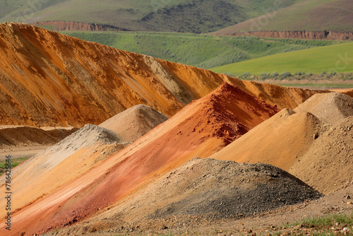 Vibrant image of diverse potash deposits in an open mine under a sunny sky
