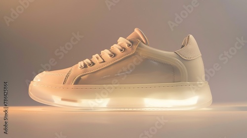 A stylish pair of gender-neutral white sneakers with a translucent sole, showcasing a modern and minimalist design.