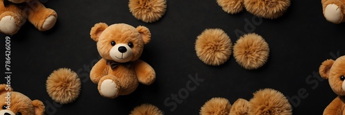 cute brown teddy bear stuff toy on plain black background from Generative AI
