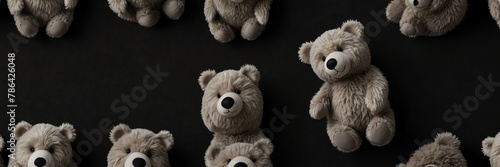 cute gray teddy bear stuff toy on plain black background from Generative AI