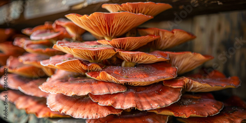 Vibrant Wild Mushrooms Cluster in Natural Setting