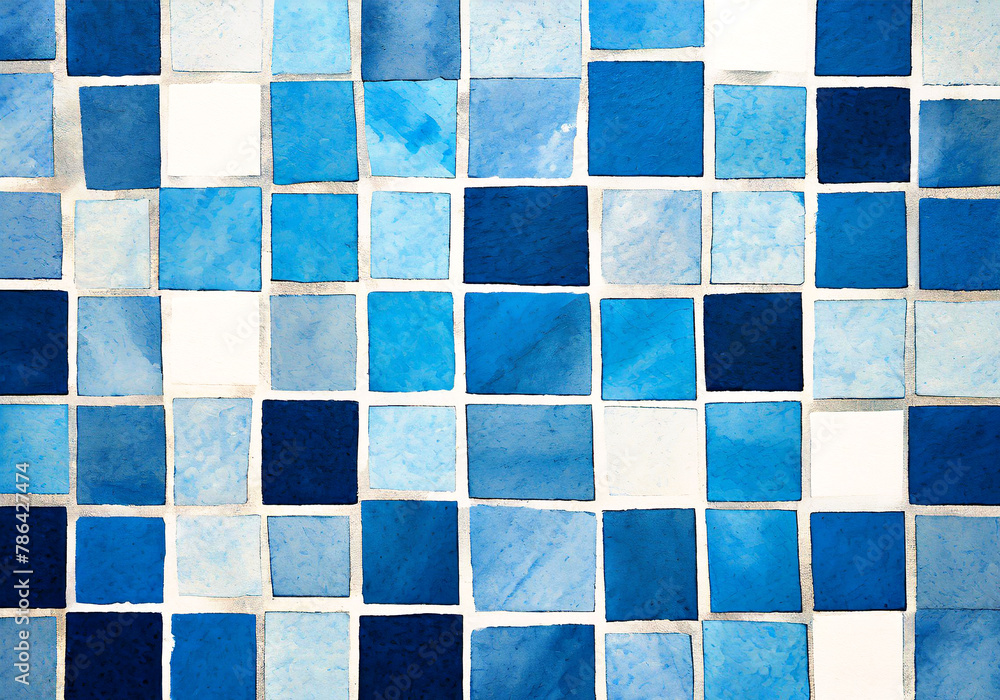 abstract colorful mozaic tile dominated with blue color realistic illustration