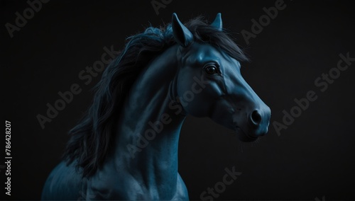 a blue horse stuff toy in plain black background from Generative AI