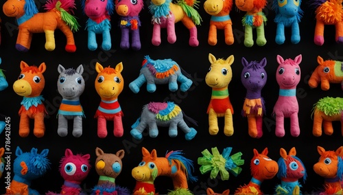 a colorful horse stuff toy in plain black background from Generative AI