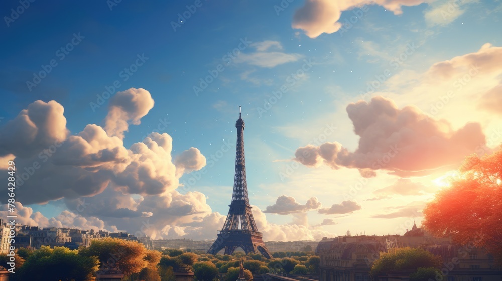 Heavenly Hues: Eiffel Tower Silhouette at Sunset