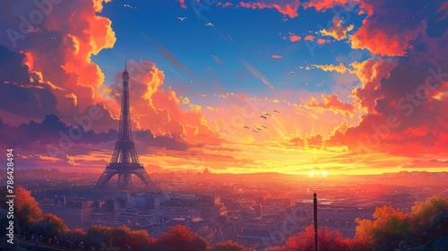 Sunset Serenade: Eiffel Tower's Sky Symphony