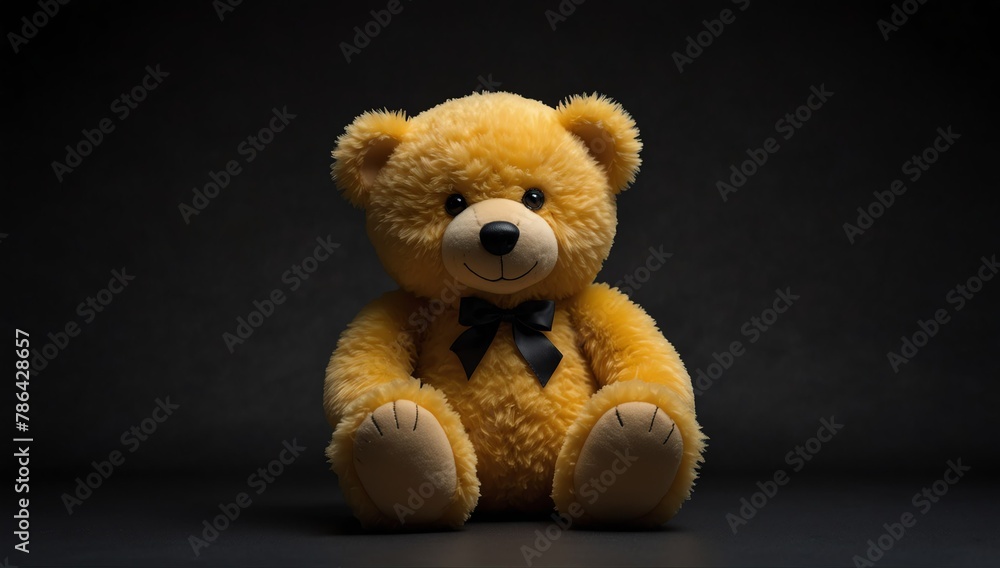 a yellow teddy bear in plain black background from Generative AI a yellow teddy bear in plain black background from Generative AI
