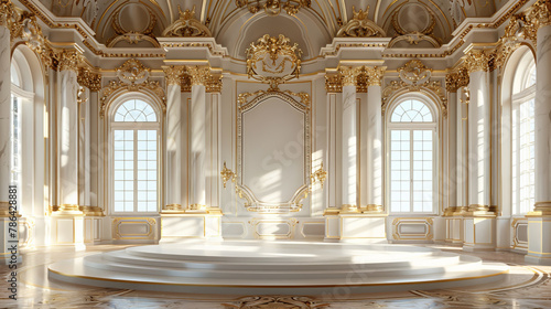 Firegilded podium in a Baroque palace, for royal and regal product presentations